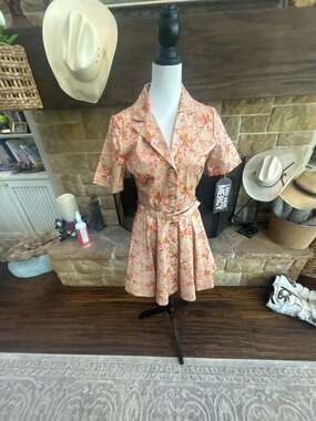 Flying Tomato Floral Print Belted Shirt Mini Dress in Taupe